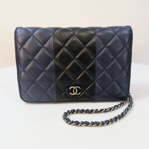 Chanel Bicolor Black and Navy Quilted Lambskin Wallet on Chain (WOC)